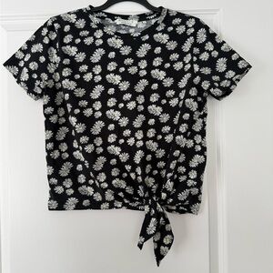 Tom Tailor Daisy Print Knot-Front Black Tee